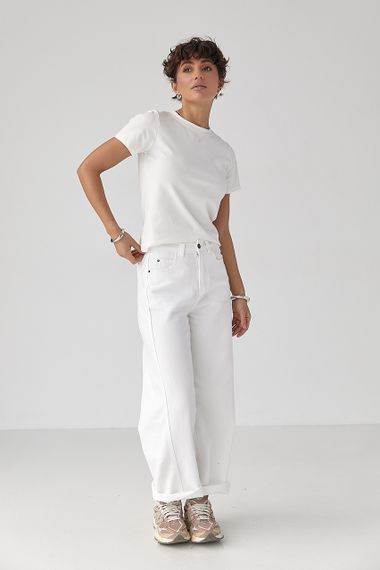 Однотонна жіноча еластична футболка - білий цвет, ONE SIZE (є розміри) | Зображення 2