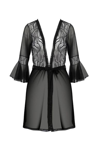 Пеньюар Passion LEAFA PEIGNOIR black S/M, длина чуть выше колена, широкие рукава, завязывается на пояс | Зображення 8