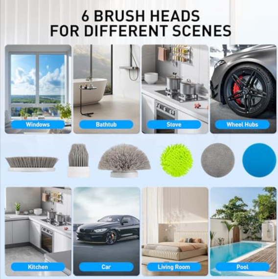 Щітка для миття електрична обертова, бездротова щітка для миття підлоги, плитки, стелі, ванної та ін. | Зображення 4