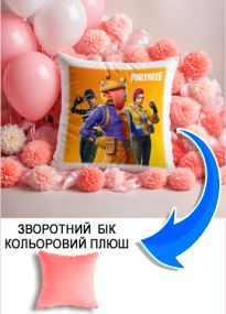 Подушка плюшева Мерч Крафт Дизайн з принтом Fortnite рожевий плюш квадратна 33х33 см