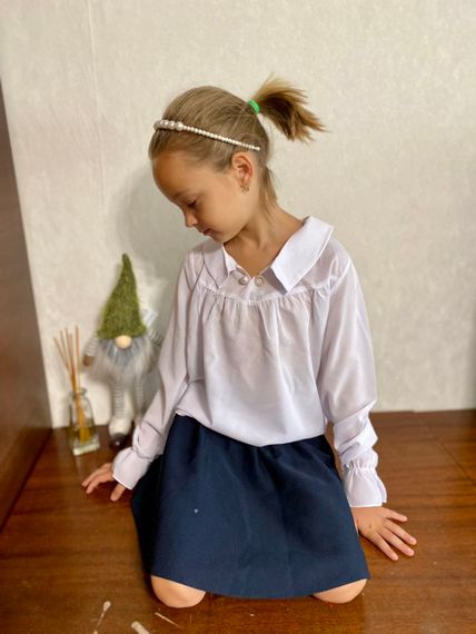 Шкільна блуза для дівчинки з довгим рукавом і відкладним коміром софт, біла, розмір 146, SBR021 | Зображення 3