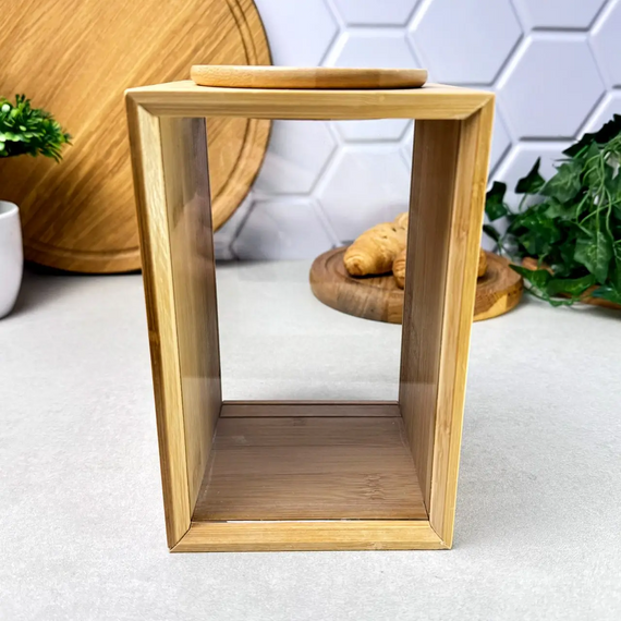 Банка бамбукова Bamboo L GK-5877 для зберігання сипучих продуктів зі скляними стінками 2,5 л Прозорий | Зображення 6
