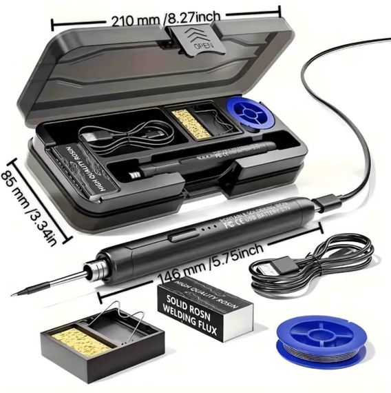 Портативний USB/бездротовий паяльний набор з регульованою температурою, комплектом аксесуарів (підставка, флюс, кейс) для ремонту | Зображення 1