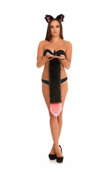 Анальний хутряний хвіст без пробки, Чорний з яскраво-рожевим кінчиком, OKOVA 60 см. sexstyle | Зображення 4