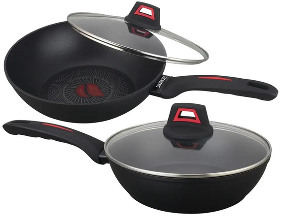 Антипригарная глубокая сковорода с крышкой WOK Benson 24см  BN-834