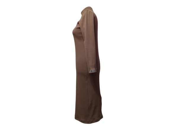 Сукня жіноча демісезонна однотонна в рубчик коричневий повсякденна базова 52 | Зображення 3