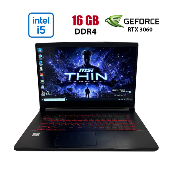 Ігровий ноутбук Б-клас MSI GF65 Thin 10UE / 15.6" (1920x1080) IPS / Intel Core i5-10200H (6 (12) ядер по 2.5 - 4.5 GHz) / 16 GB DDR4 / 512 GB SSD / nVidia GeForce RTX 3060, 6 GB GDDR6, 192-bit / WebCam б/в