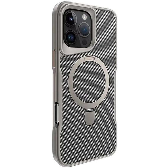 TPU+PC чохол Metal Buttons with MagSafe Carbon Ring для Apple iPhone 16 Pro (6.3") Сірий