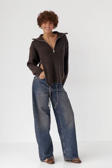 В'язаний кардиган на блискавці з кишенями - коричневий цвет, ONE SIZE (є розміри) | Зображення 2