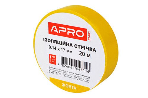 Ізоляційна стрічка жовта 0.14х17мм 20 м (пачка, кратно 10 шт.) APRO ET-20Y1