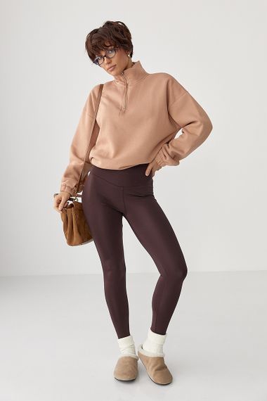 Однотонний спортивний світшот з начосом - світло-коричневий цвет, L (є розміри) | Зображення 2