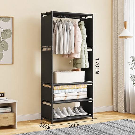 Розкладна шафа-стелаж RIAS YH7702-1 з полицею для взуття 170x60x36 см Black | Зображення 1