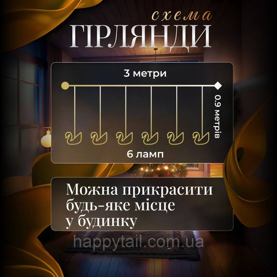 Гірлянда штора з фігурками Сваровскі 3 метри 6 ламп тепле білий світло 6L3MSWA | Зображення 1