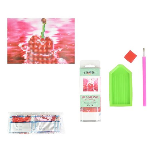 Алмазна мозаїка "Вишня в водяному відображенні" YAB20791 без підрамника, не повна викладка 10х15 см | Зображення 1