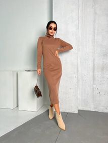 Женское облегающее платье-гольф миди NB24002 цвет мокко, размер 46/48