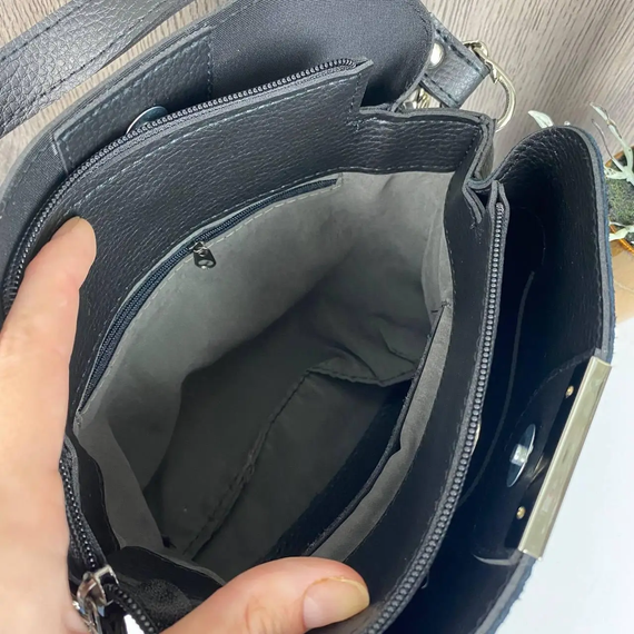 Сумка жіноча через плече крос-боді маленька чорна замшева під рептилію (1093) | Зображення 5