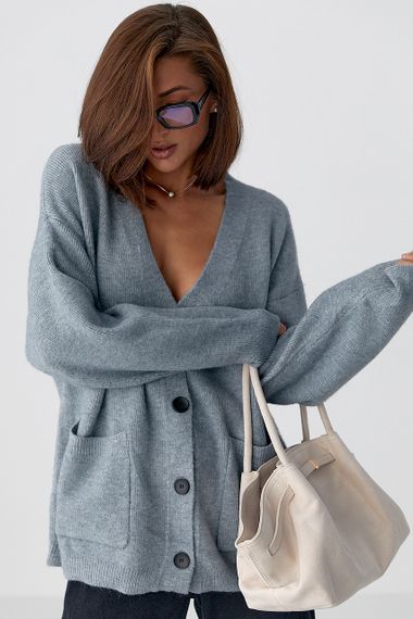 В'язаний кардиган із накладними кишенями - сірий цвет, ONE SIZE (є розміри)