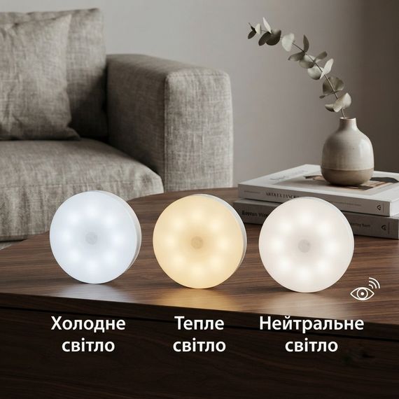 Аккумуляторная LED лампа с датчиком движения и магнитным креплением, 3 режима света, Type-C | Зображення 5