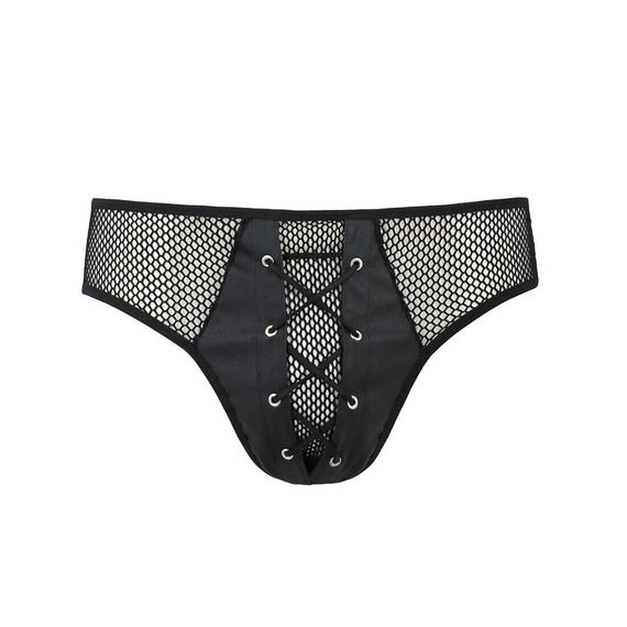Чоловічі труси зі шнурівкою Passion 035 SLIP RICHARD L/XL Black, екошкіра, сітка | Зображення 4