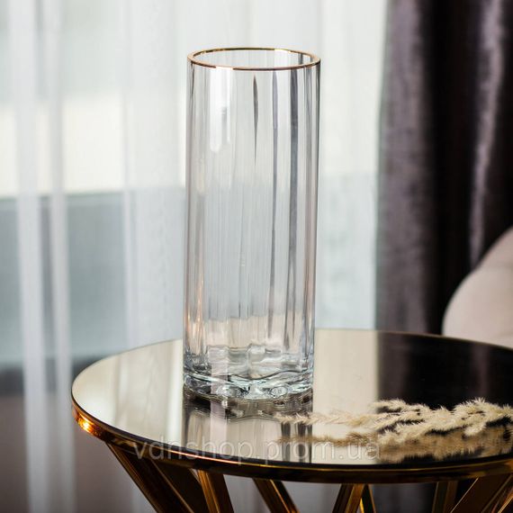 Декоративная ваза для цветов из прозрачного стекла с золотой окантовкой 25 см HP-1707 | Зображення 2