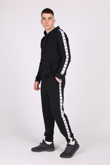Черный спортивный костюм сбелыми лампасами  Adidas | Зображення 2