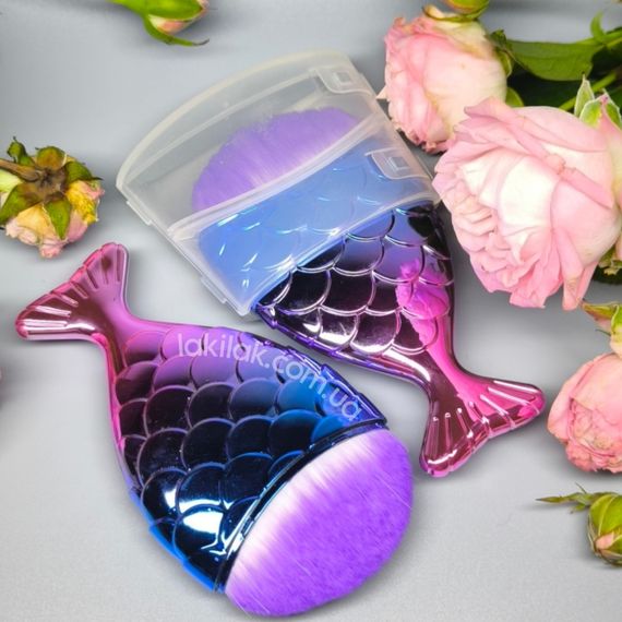 Щітка рибка від пилу для манікюру (синьо-малинова з фіолетовим ворсом)