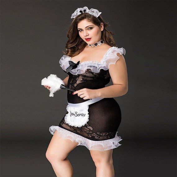 Костюм покоївки JSY «Слухняна Ельма» Plus Size Black, сукня, фартух, головний убір покоївки sexstyle | Зображення 2