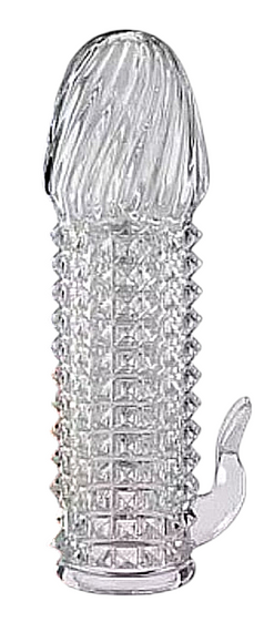 Насадка на член рельефная OLO с отростком и смазкой, прозрачная sexstyle