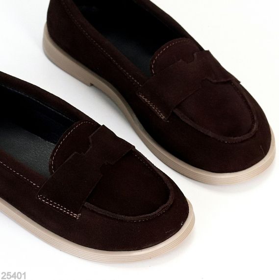 Зручні туфлі лофери натуральна замша колір Шоколад | Зображення 2