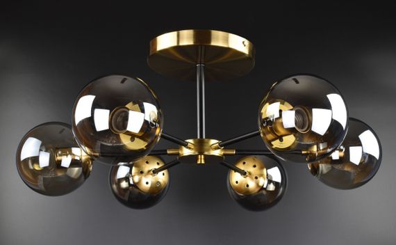 Люстра стельова на 6 лампочок 26487 Латунь 26х65х65 см. | Зображення 1