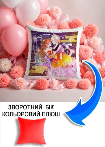Подушка плюшева Мерч Крафт Дизайн з принтом аніме нанами томое червоний плюш квадратна 33х33 см