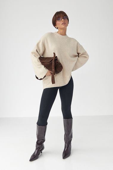 В'язаний жіночий джемпер з широкими рукавами - бежевий цвет, ONE SIZE (є розміри) | Зображення 2