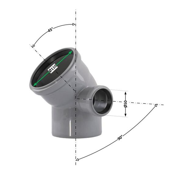 Коліно 2 пл 110x100х45+ 50х90° (праве) TA Sewage | Зображення 1