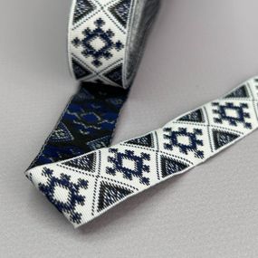 2 см Тесьма национальная - темно-синий орнамент, моток 6 м