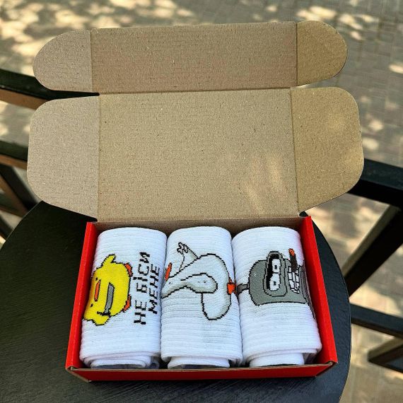 Подарочный набор мужских носков в коробке размер 40-45 3 пары цвет белый  ч3бокс044 | Зображення 6