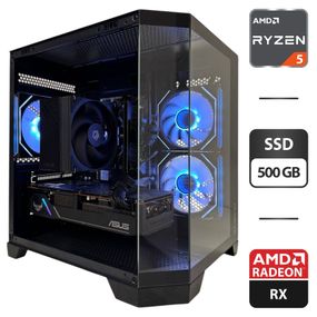 Игровой ПК Qube Crystal ARGB Black Tower / AMD Ryzen 5 5500 (6 (12) ядер по 3.6 - 4.2 GHz) / 16 GB DDR4 / 500 GB SSD / AMD Radeon RX 5700 XT, 8 GB GDDR6, 256-bit б/у