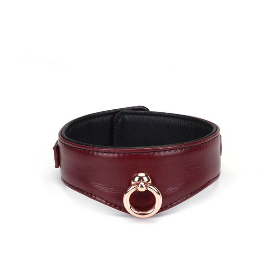 Шкіряний нашийник з повідцем Liebe Seele Wine Red Curved Collar, замок-сердечко | Зображення 2