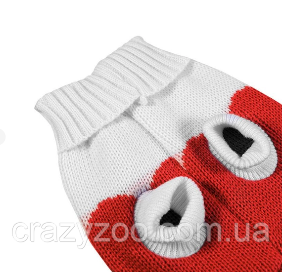 Свитер для собак и котов EcoToys Heart L бело-красный A: 30 см B: 36 см C: 24 см 6901 | Зображення 3