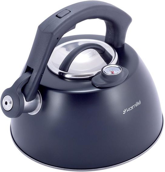 Чайник Kamille Whistling Kettle Thermo 3л з нержавіючої сталі зі свистком і термометром, чорний | Зображення 1
