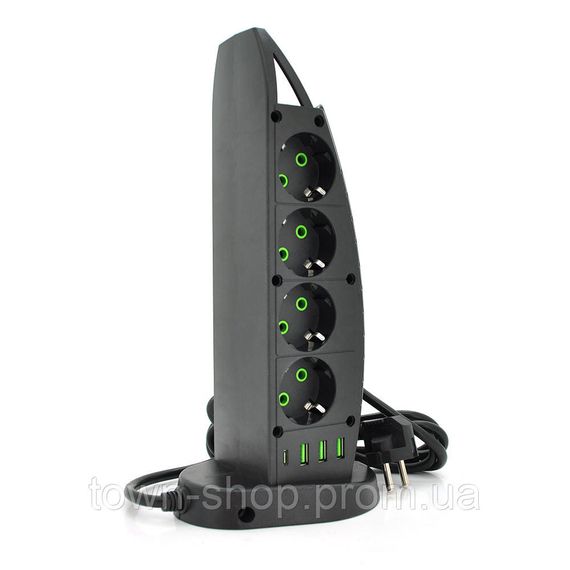 Сетевой фильтр F14, 8 розеток EU + 3 USB + Type-C, кнопка включения с индикатором, 2 м, 3х0,75мм, 2500W, | Зображення 1