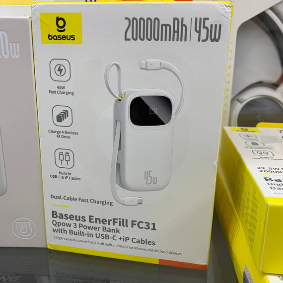 Павербанк Baseus EnerFill FC31 20000mAh 45W — зовнішній акумулятор з LCD-дисплеєм, 4 портами та швидкою зарядкою Білий | Зображення 5