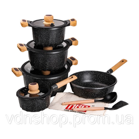 Набор посуды, комплект из 4 кастрюль и сковородок, MGC, черный HP-4-404B