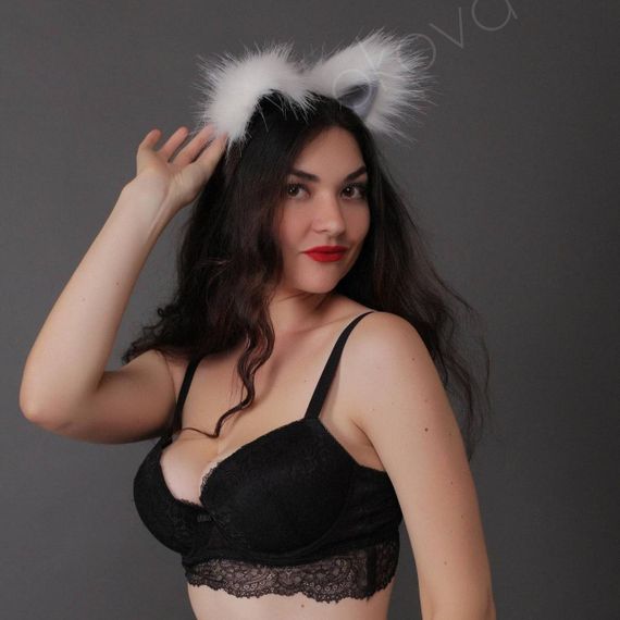 Меховые ушки кошки, Белые с серым OKOVA sexstyle | Зображення 1