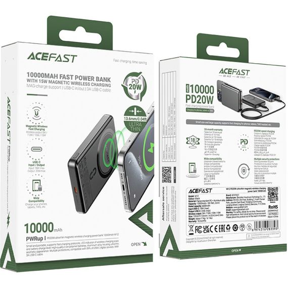 УМБ Acefast Magnetic Wireless 10000mAh 20W  PD,QC 3.0, QI 15W M12 Black | Зображення 6