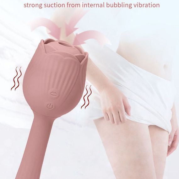 Вибратор в форме тюльпана с вакуумной стимуляцикй Sweet Em Velvet Lure Розовый Sex Aura | Зображення 6