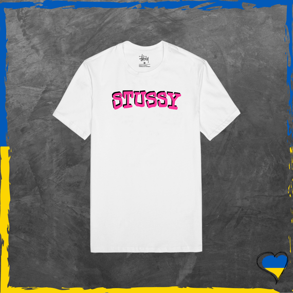 Футболка унисекс Stussy базовая Стусси розовое лого принт Белый, 2XS