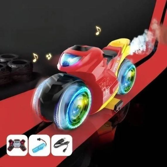 Мотоцикл трюковый на радиоуправлении с подсветкой и дымом QF670-1 Красный