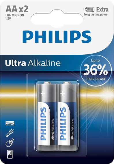 Philips Батарейка Ultra Alkaline лужна AA блістер, 2 шт (LR6E2B/10)