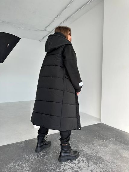 Женский длинный теплый жилет с капюшоном DA377 цвет черный, размер 46/48 | Зображення 4