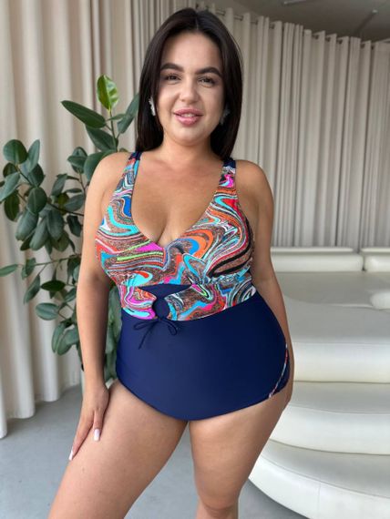 Яскравий суцільний синій купальник PLUS SIZE з утяжкою | Зображення 4